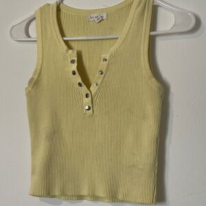 Blu Pepper Ribbed Butter Yellow Snap Henley Tank Top M